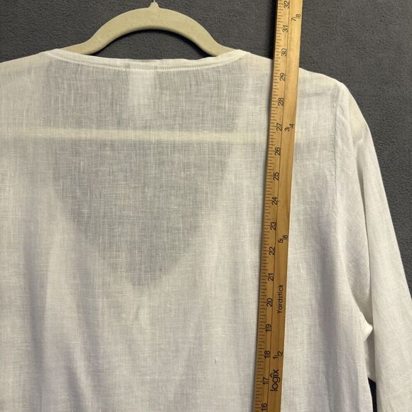 Match Point Linen Button Up Tunic Top Size L White Beachy Coastal Lagenlook USA - Picture 8 of 8